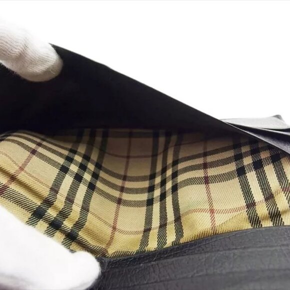 BURBERRY Bifold Wallet Check Canvas x Leather Authentic Used - Picture 9 of 9